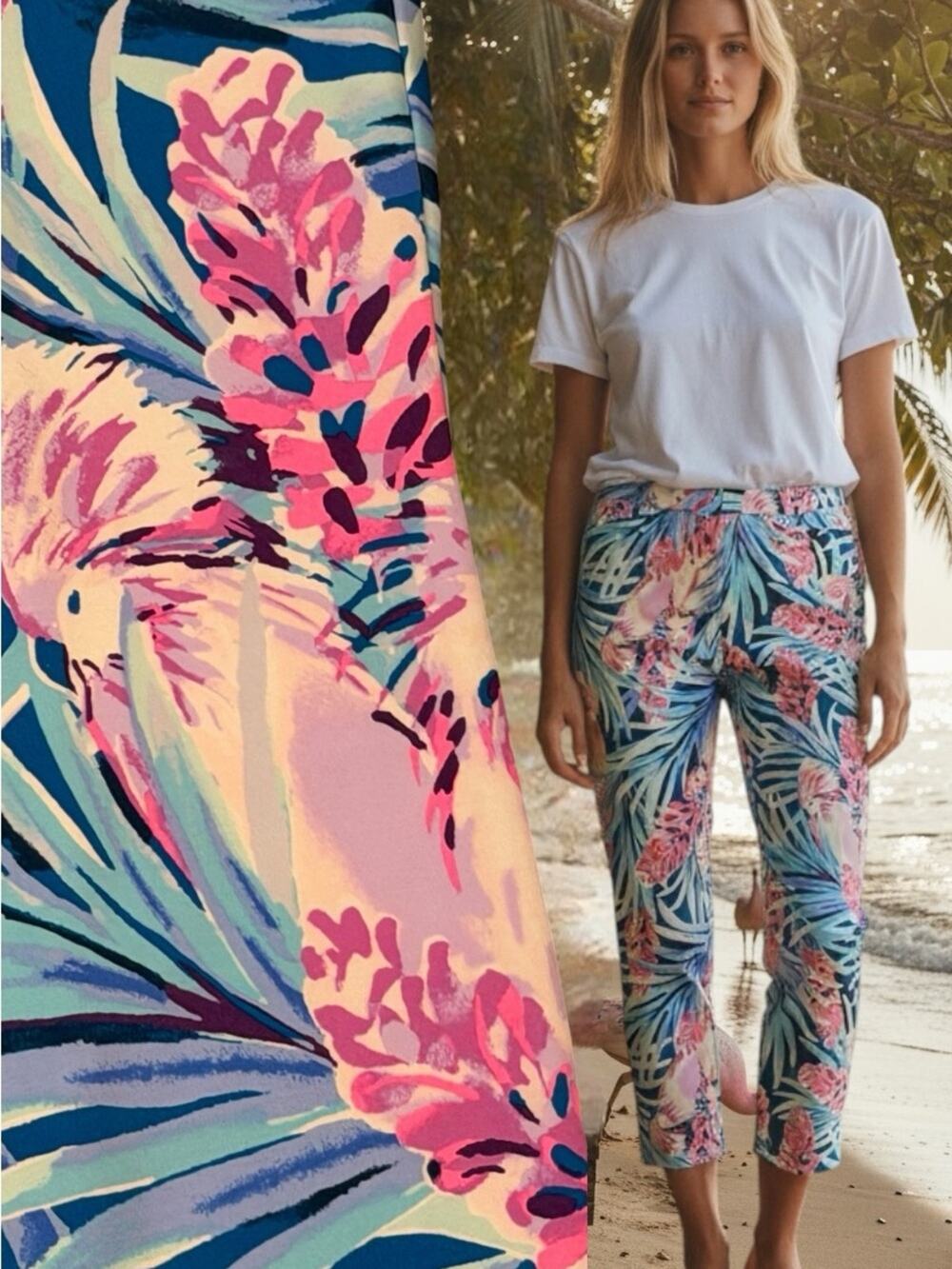 Lilly Pulitzer NWT Kelly Knit Skinny Ankle cropped Pants Floral Peacock Size 10